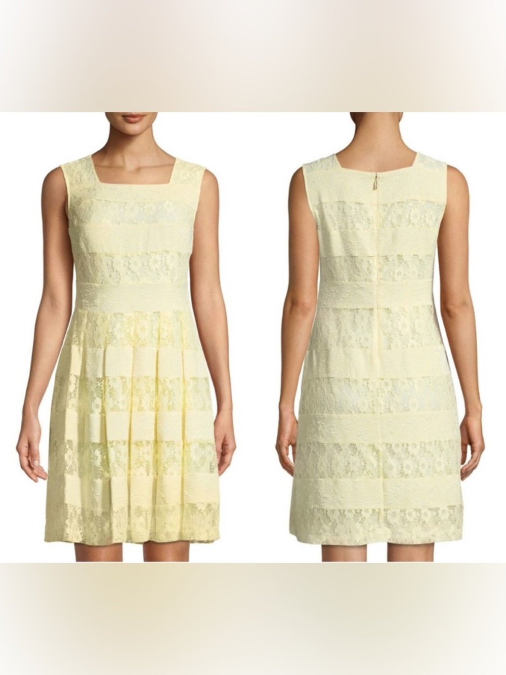 Karl Lagerfeld Pale Yellow Lace-Panel Midi Dress